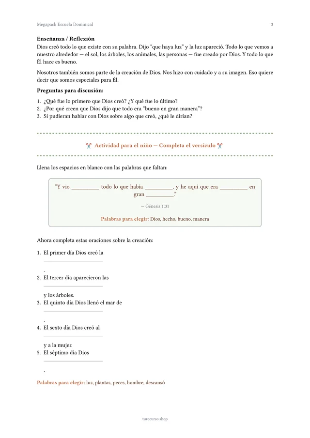Página interior del Megapack Escuela Dominical