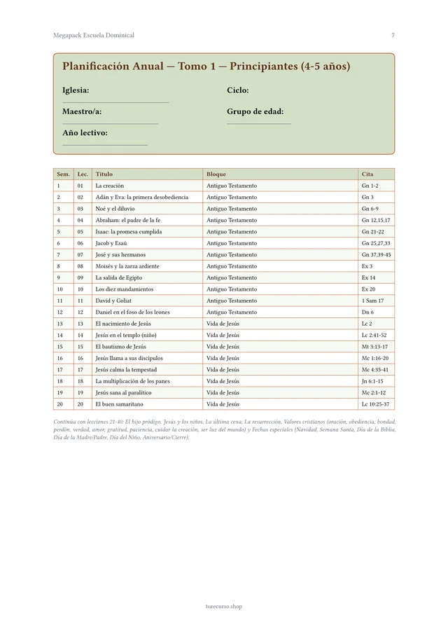 Página interior del Megapack Escuela Dominical
